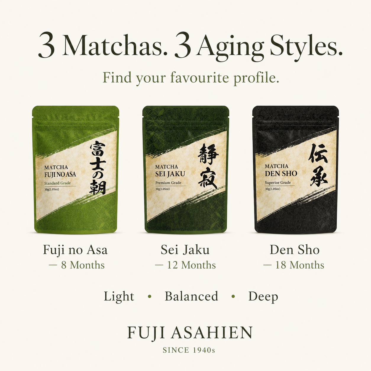 3-Pack Matcha Trial Set（90g/3.17oz） – FUJI ASAHIEN ONLINE STORE