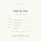 Taste Profile of “Matcha Fuji no Asa” (30g) — When sipped, a refreshing sensation reminiscent of crisp, fresh spring leaves spreads across the palate, leaving a light and pleasant aftertaste with absolutely no heavy lingering notes.